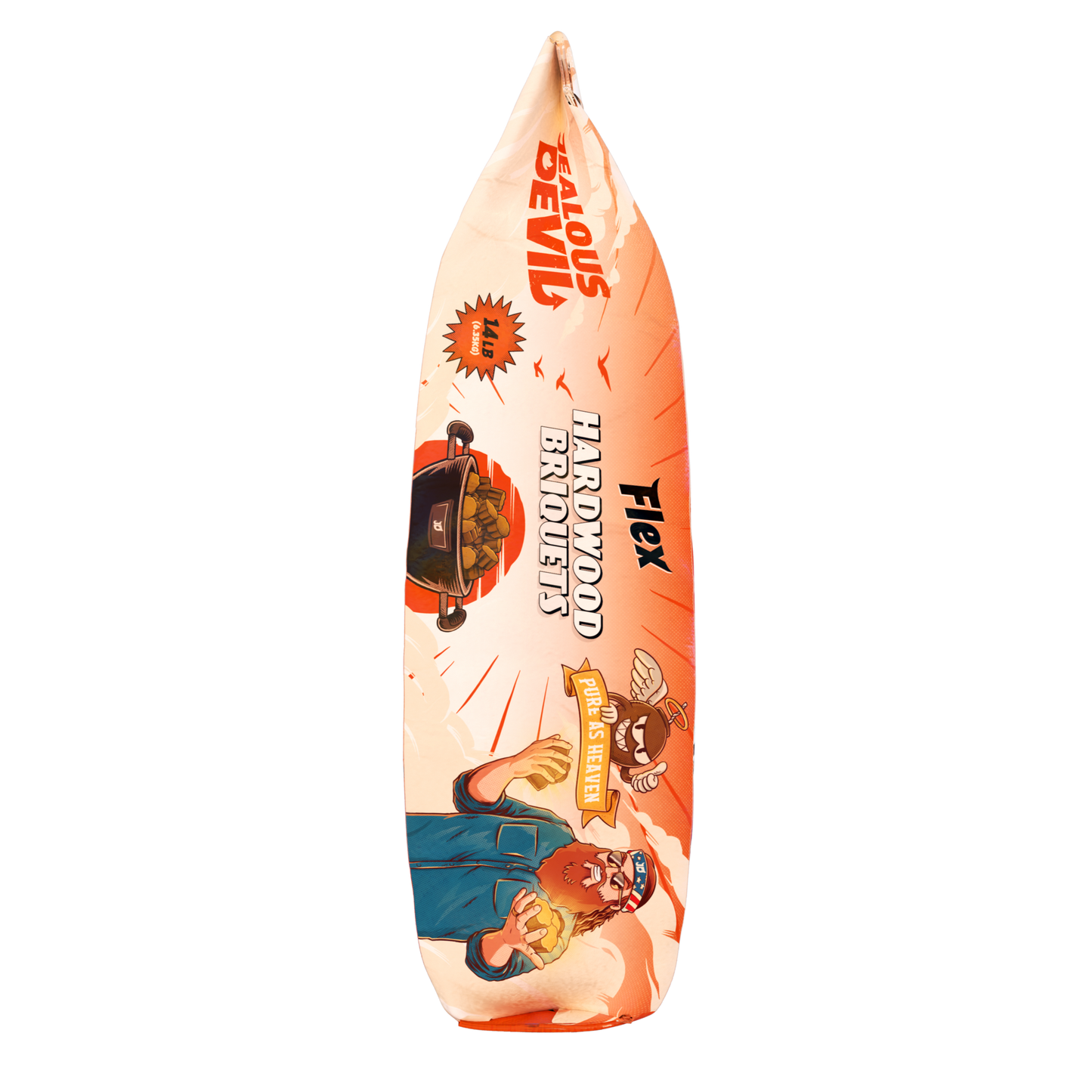 Side packaging of Jealous Devil Flex Hardwood Briquets