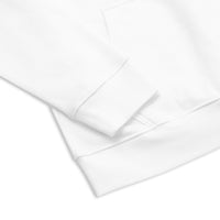 White sweatshirt close up of sleeve and waist cuff on a white background
